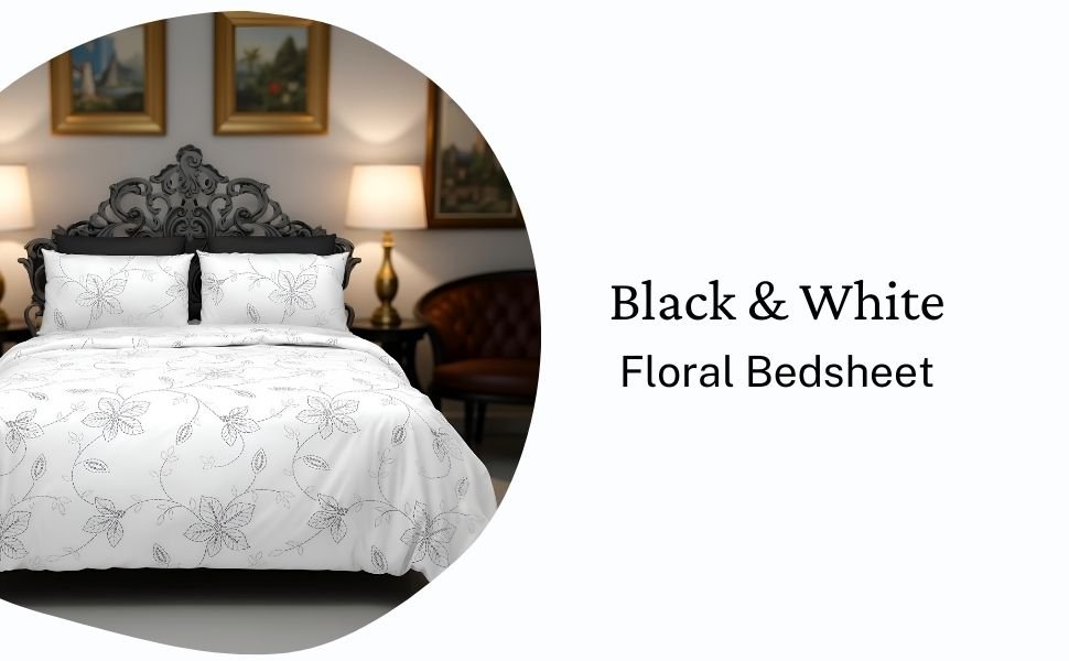 Black & White Floral Bedsheet