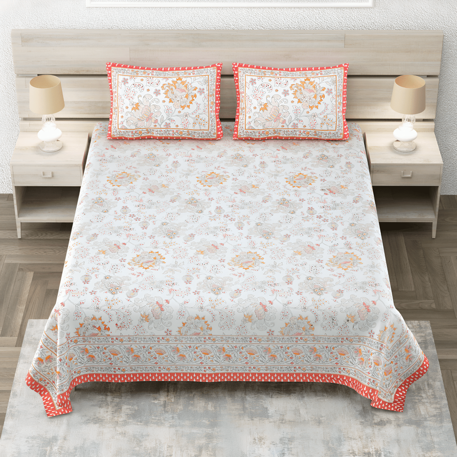 Phoolkari Peach Bedsheet