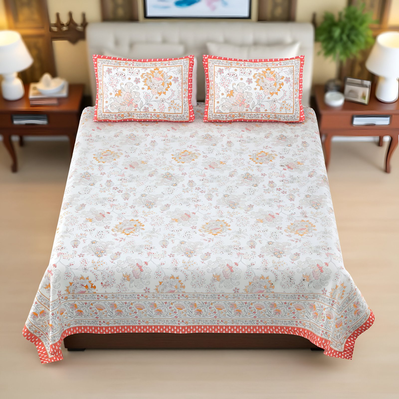Phoolkari Peach Bedsheet by Cush Tush