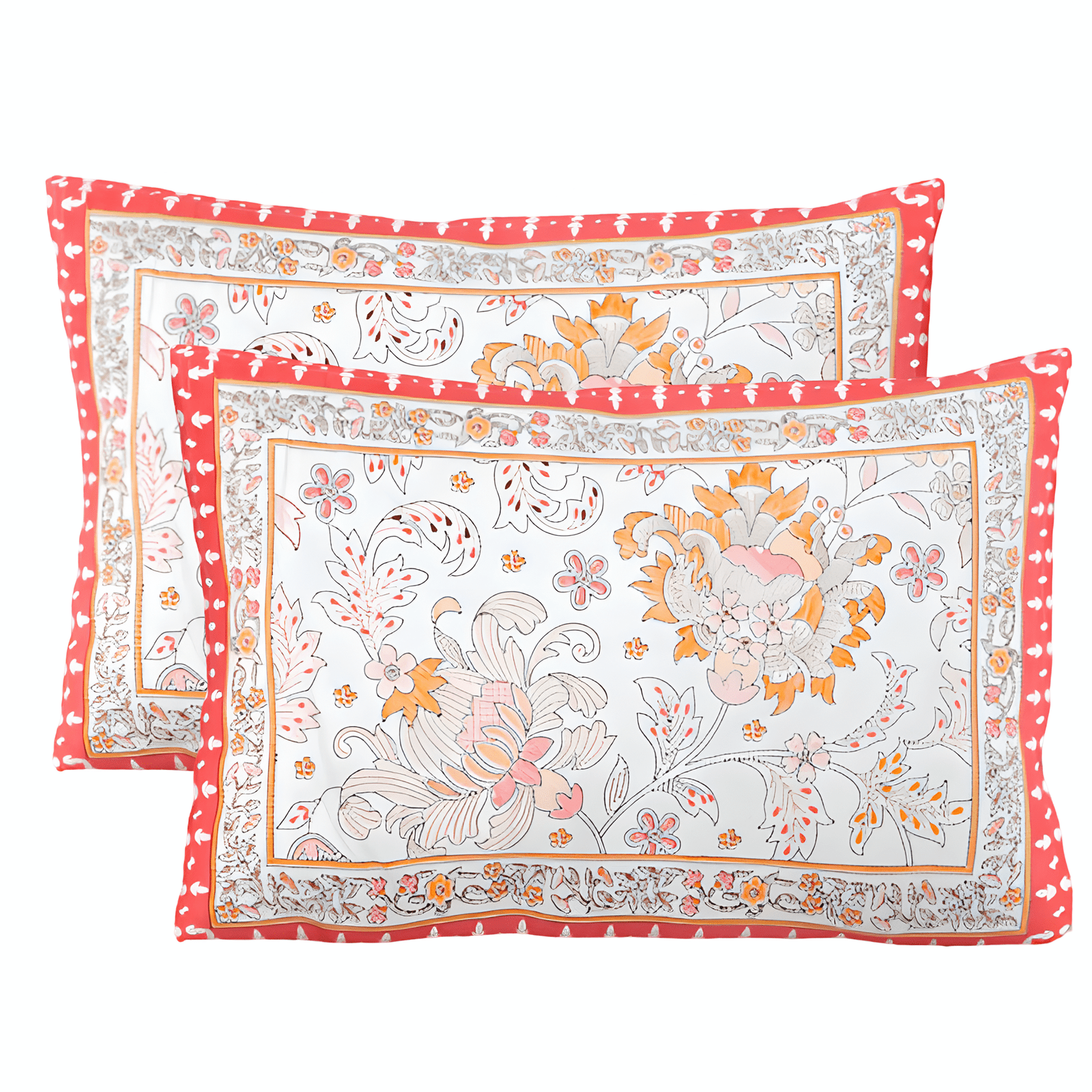 Phoolkari Peach Bedsheet Pillow