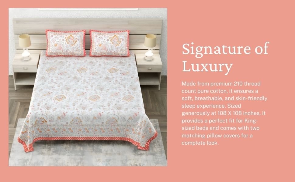 Phoolkari Peach Bedsheet